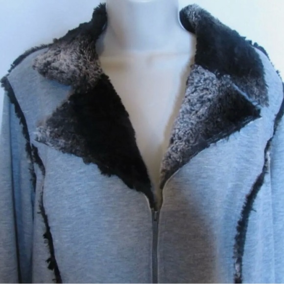 Chico's 3 XL Sherpa Chic Sheena Fleece Gray Knit & Faux Fur Jacket - Picture 3 of 8